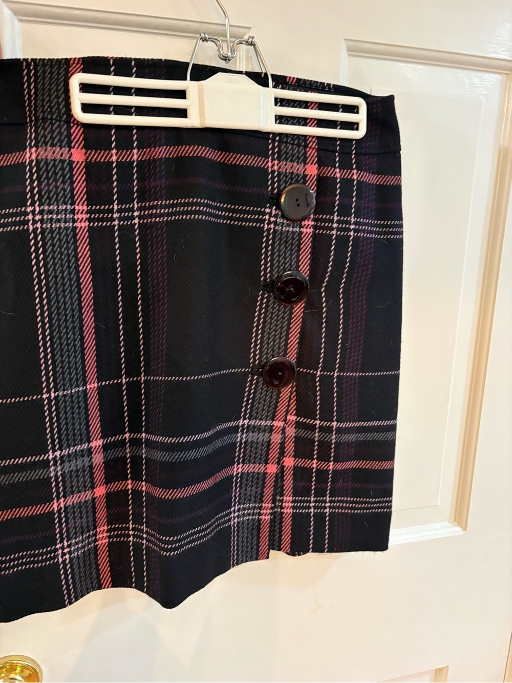 Carlisle Black and Pink Plaid Button-Detail Mini Skirt